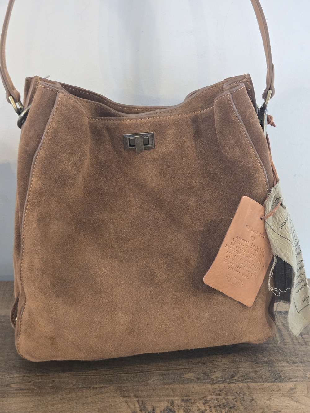 Vilenca Holland Chic Cognac Genuine Suede Shoulder Bag With Studded Sides